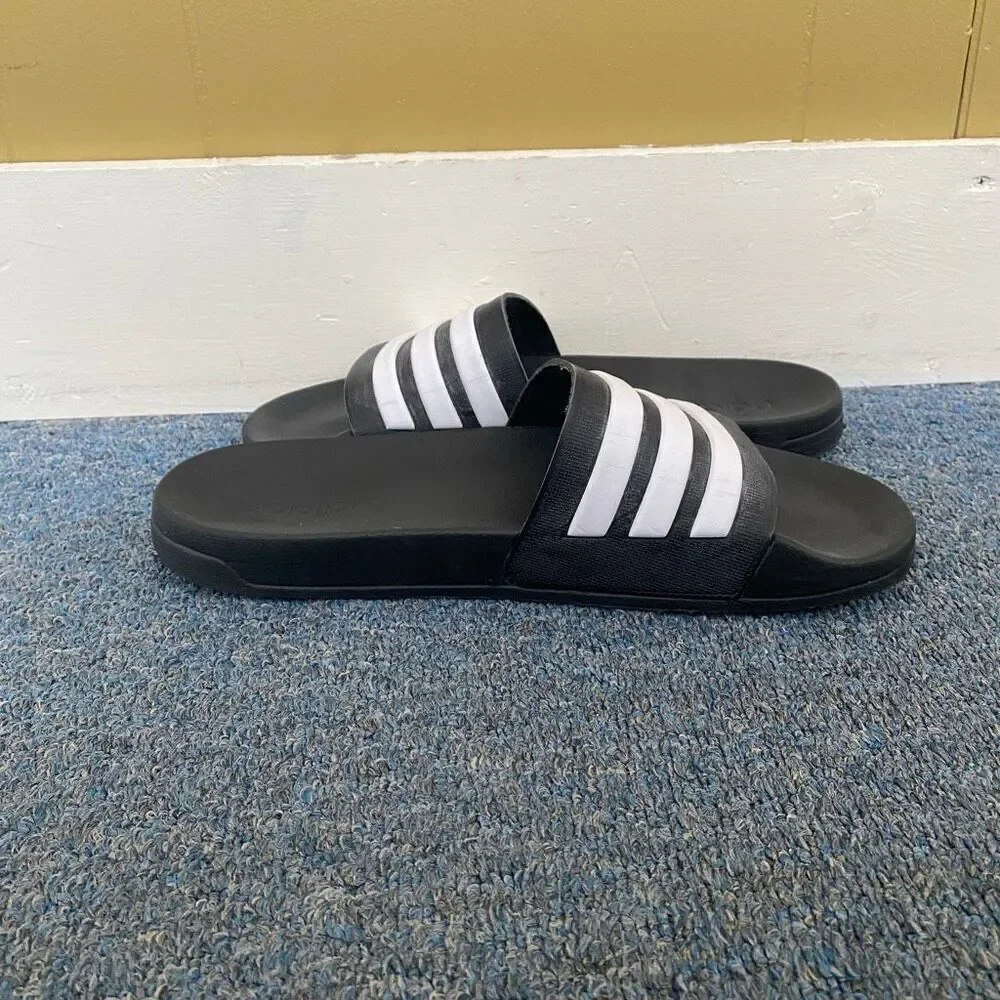 Adidas men 12 slip on slides black and white